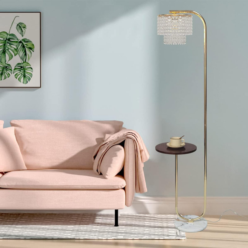 Modern Arched Crystal Floor Lamp With Marble Base, Table, And Gold Finish For Living Rooms