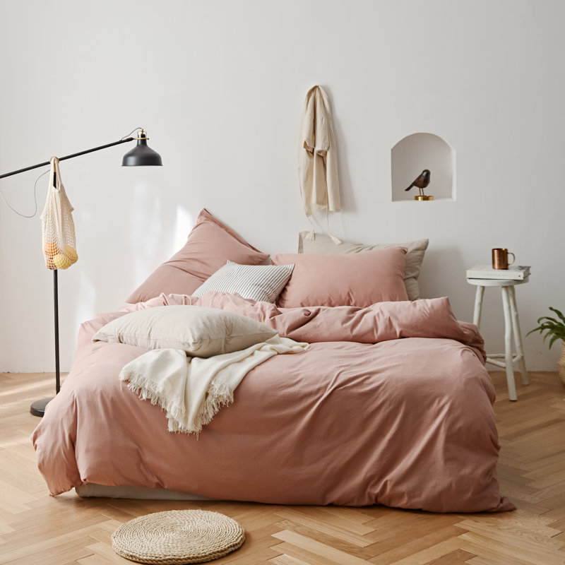 Ensemble de housse de couette 100% coton VCLIFE, Housse de couette pour très grand lit et 2 taies, Rose poudreux