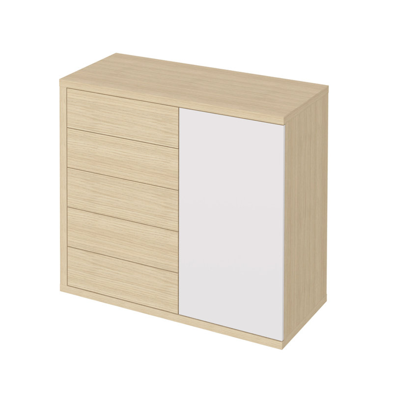 Hugo Chest of 5 Drawer 113Cm with Door, Light Oak