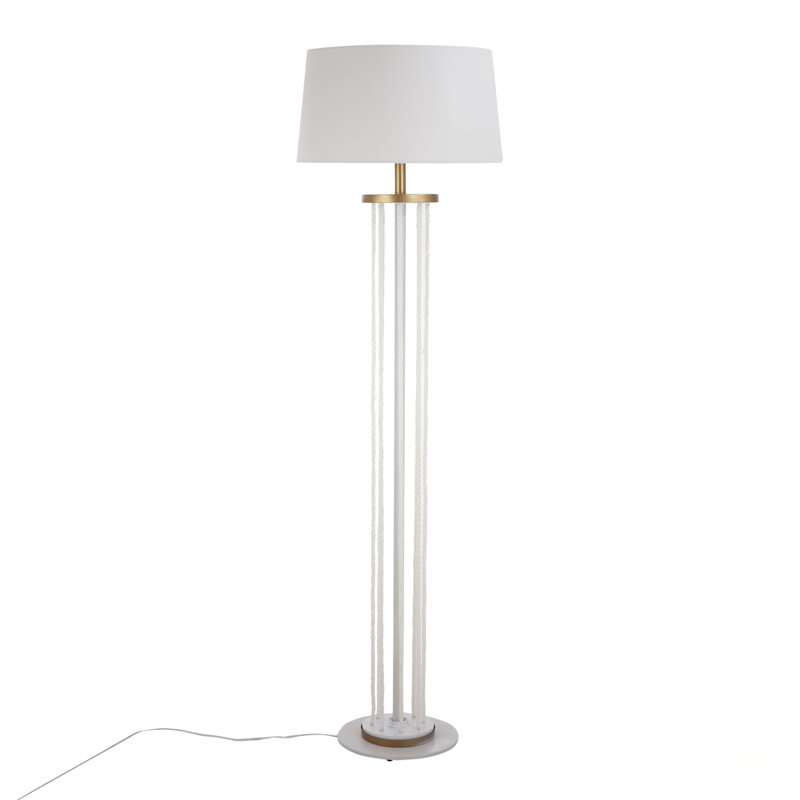 Rope Contemporary Floor Lamp With Natural Wood, White Metal, And Rope Accent For Stylish Home Lighting