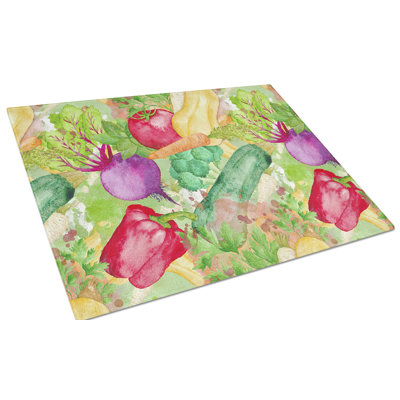 Caroline's Treasures Tempered Glass Watercolor Vegetables Farm to Table Cutting Board