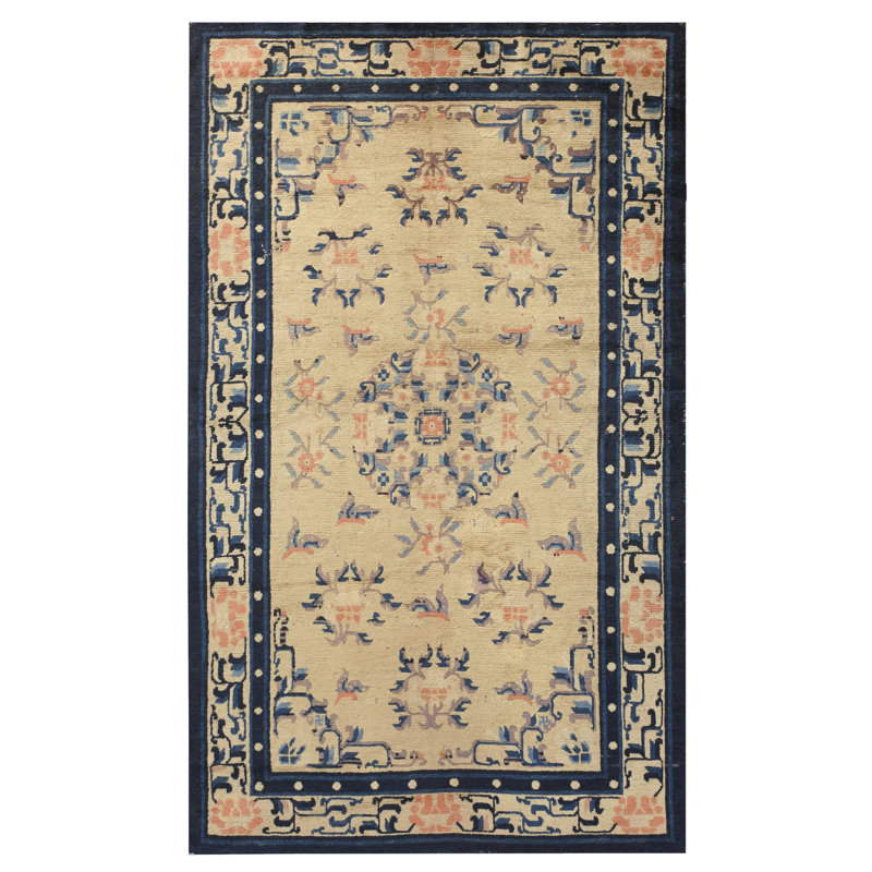 Tapis bleu antique en laine Ningxia