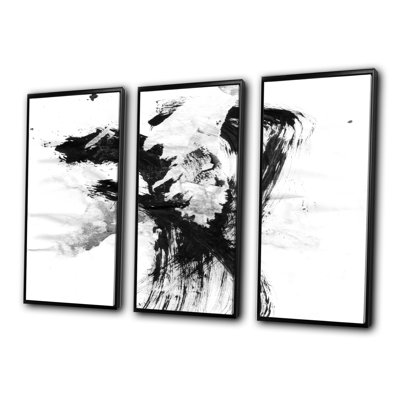 Peinture noire sur toile - cadre flottant 3 pièces, peinture sur toile
