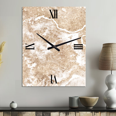 Gold Marble Art On White - Abstract Metal Wall Clock