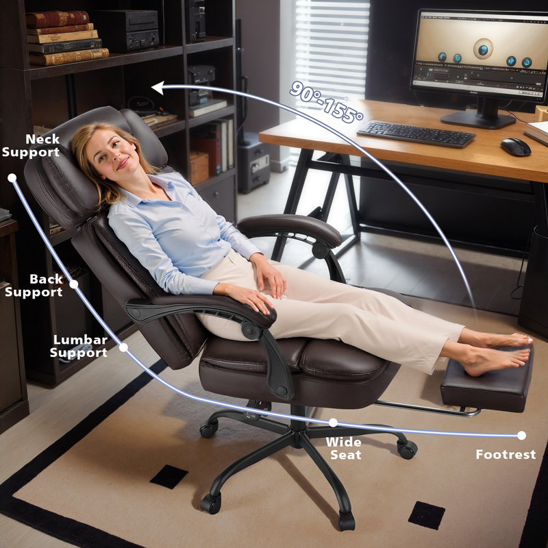 Lark Manor™ 400LBS High Back Office Chair With Adjustable Headrest, Big And Tall Office Chair With Foot Rest, Reclining Executive Office Desk Chair For Heavy People
