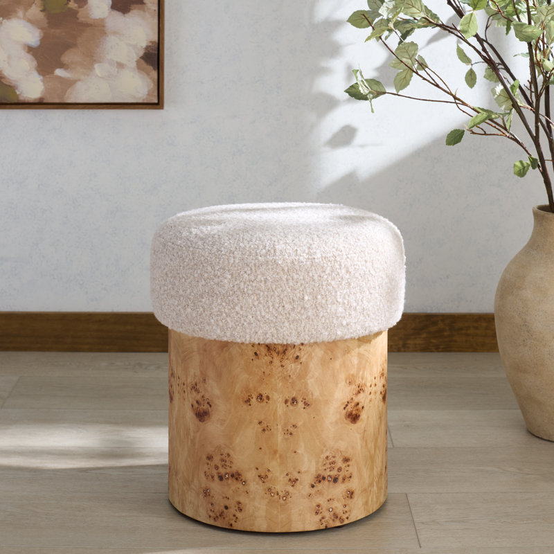Nate Cooper 16" Burl Ottoman, Cream Boucle