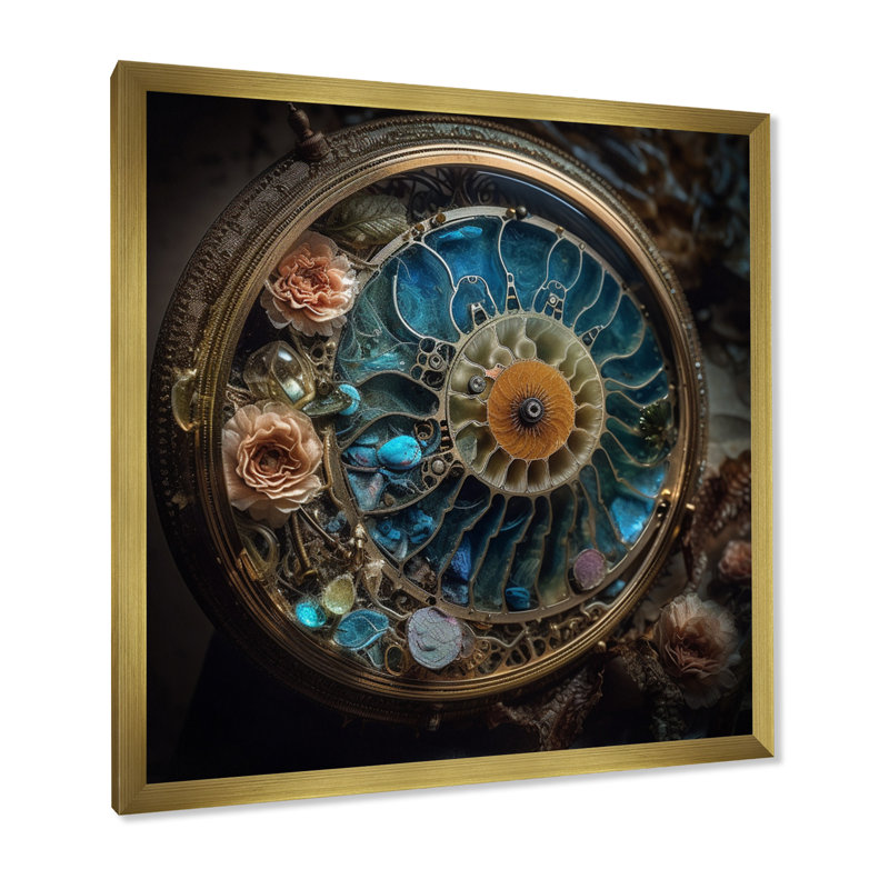 Bioluminescent spiral océanique astrolabe, H 36 po x l 36 po x P 1,5 po, Cadre flottant noir