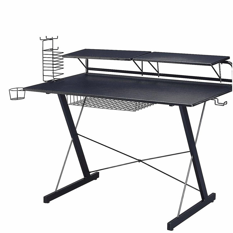 Bureau d'ordinateur en fibre de carbone noir TS-200 Sport avec tablette