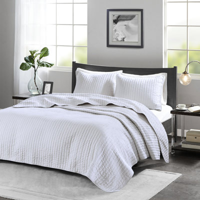 Ensemble de courtepointe 3 pièces très grand / très grand - blanc, réversible avec microfibre