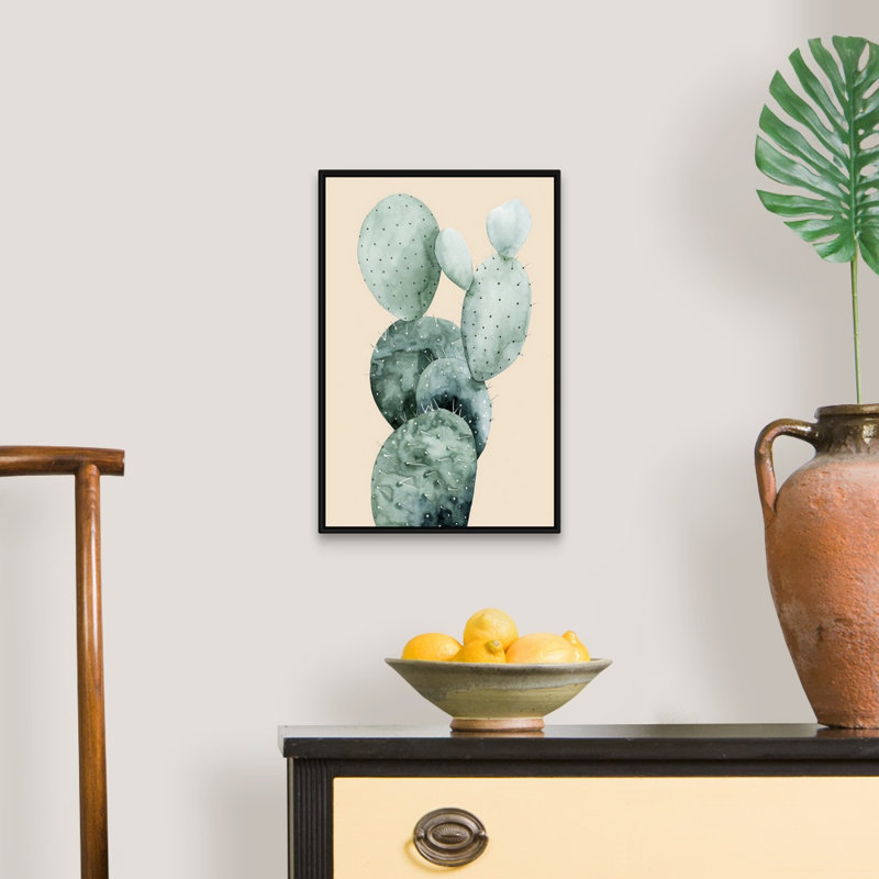 Cactus sur corail I - reproduction d'art sur toile, H 19,7 po x l 13,7 po x P 1,75 po, Cadre flottant noir