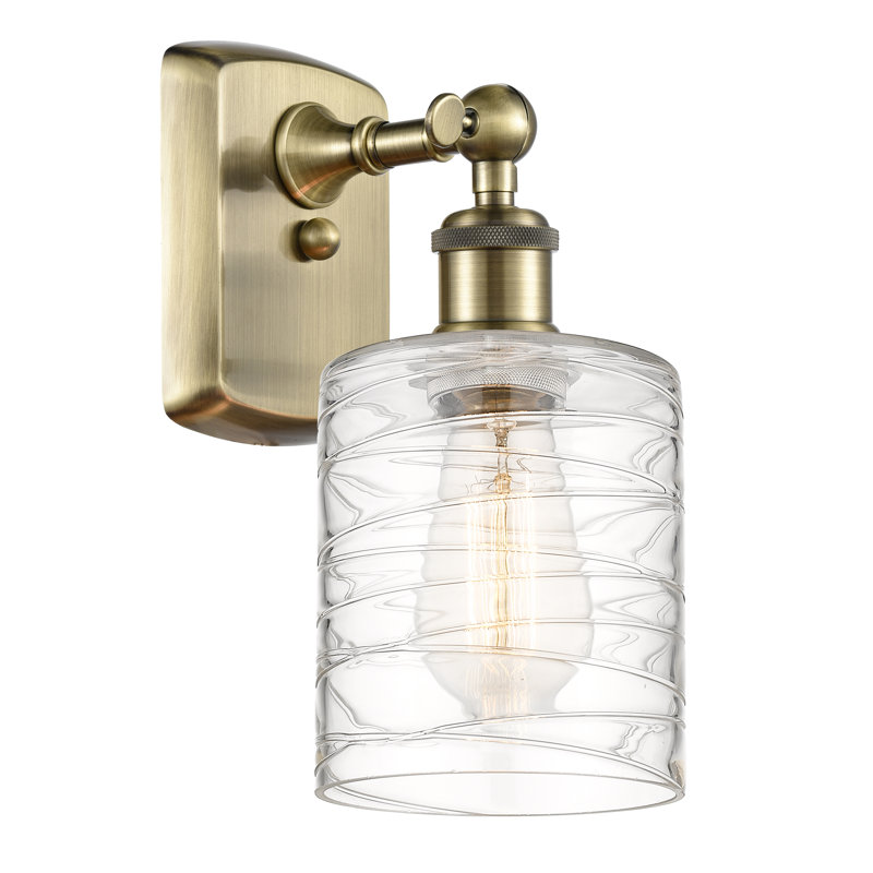 Whitmer Armed Sconce, LED, Clear Deco Swirl, Antique Brass