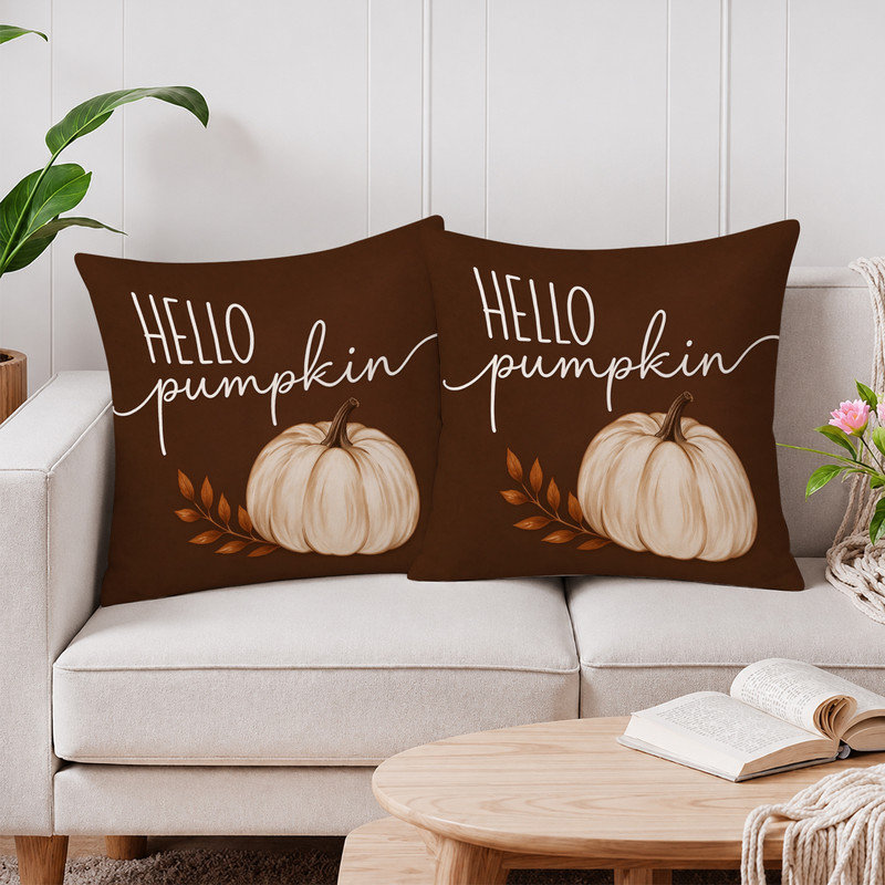 Housses de coussin en microfibre JYK, Brown bonjour citrouille courge