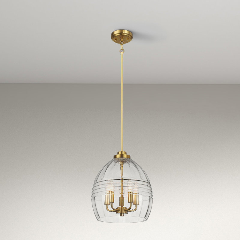 Luminaire suspendu à chaîne Zen Zen avec verre transparent - laiton satiné