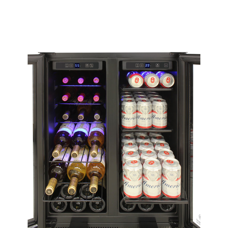 Black Stainless Steel Dual Zone Wine and Beverage Cooler with Interior Lighting