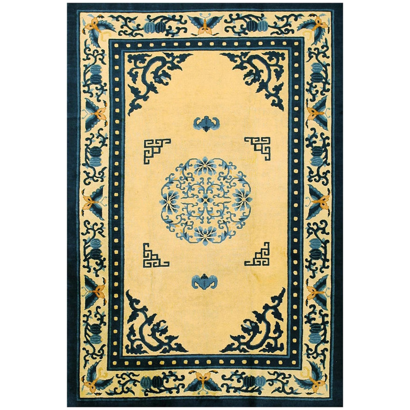 Tapis de Pékin ancien chinois avec médaillon beige des années 1920, noué à la main en laine, 183 x 262 cm.