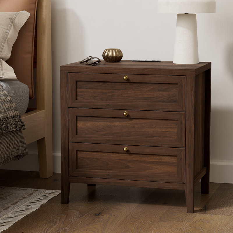 Farmhouse Nightstand With Build-In Power Strip For Bedroom, Living Room, Individual, Brown