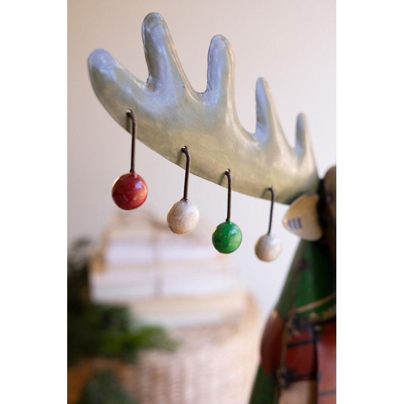 Orignal de Noël en métal recyclé avec ornements suspendus Kalalou H 20,5 po