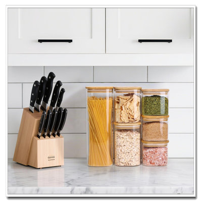 Ensemble de 3 contenants de rangement en forme de spaghetti carrés en verre de 2,2 pte - Couvercles hermétiques, bocaux transparents pour nouilles / farine / avoine / céréales / sucre / haricots