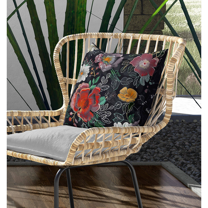 Coussin intérieur / extérieur Starlight Florals, Carré 16 po, Noir / vert / rouge / gris