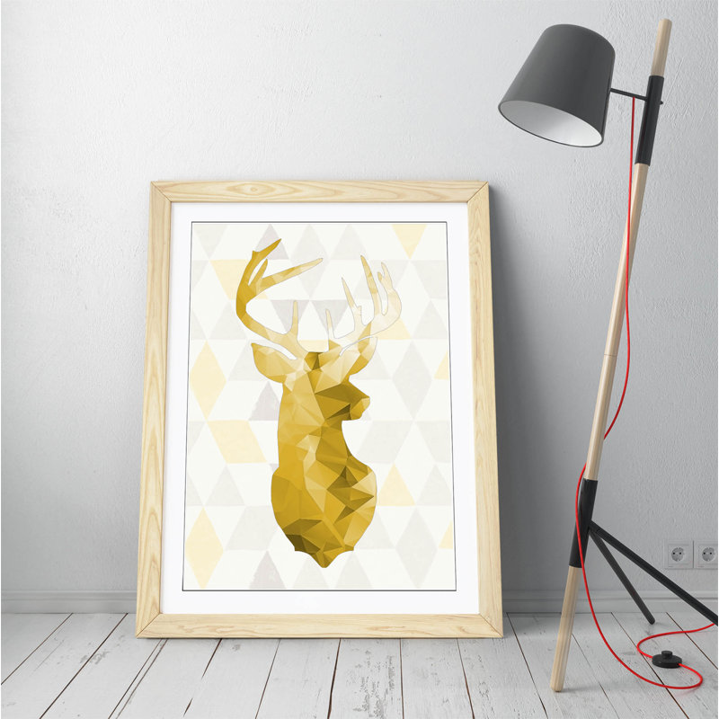 Yellow Mustard Grey Geometric - Single Picture Frame Print on Canvas, White, 89cm H x 64cm W