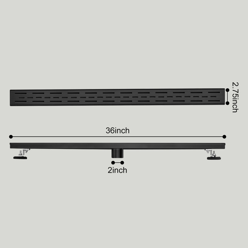 36" Linear Shower Drain With Bar Pattern Grate, Matte Black