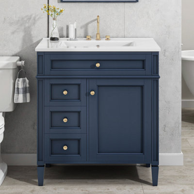 Meuble-lavabo moderne 30 po avec lavabo supérieur et grand rangement
