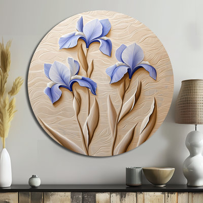 «Creamy Iris Garden Symphony», décoration murale moderne éclectique ronde, art mural de salon contemporain