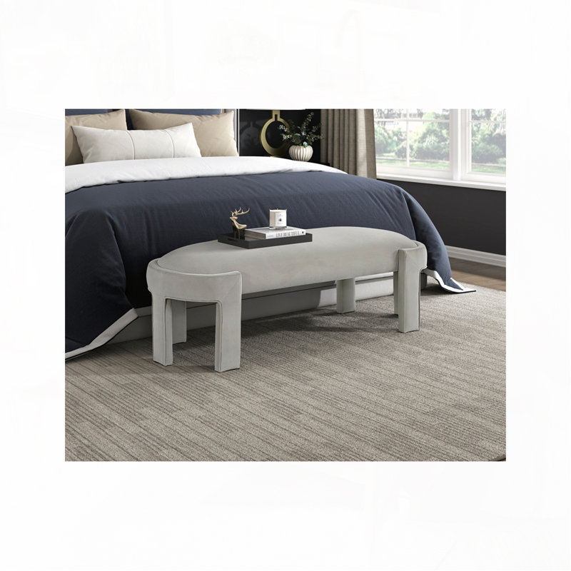 Banc rembourré en velours, Taupe