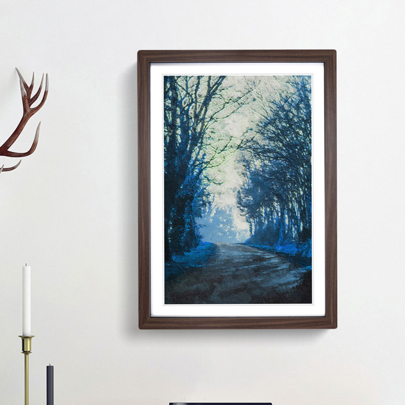 Road Through the Woods in Abstract - Picture Frame Painting Print on MDF, Walnut Framed, 65cm H x 48cm W x 2cm D