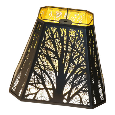ALUCSET Metal Bell Lampshade, Rectangular Cut Corner Lamp Shades Replacement for Table Floor Lamps, Etched Forest Lamp Shade (5+6.5) " Top x (8+12)" Bottom x 10" High, Black Gold Replacement Spider
