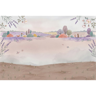 Papier peint lavande, pastel, aquarelle, campagne française