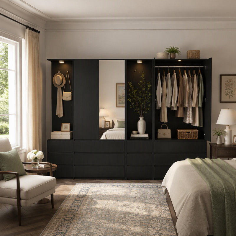 Armoire-penderie moderne en bois avec six tiroirs et une tringle pour un rangement efficace dans la chambre
