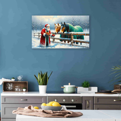 «Santa with Horses in Snowy», reproduction sur toile tendue