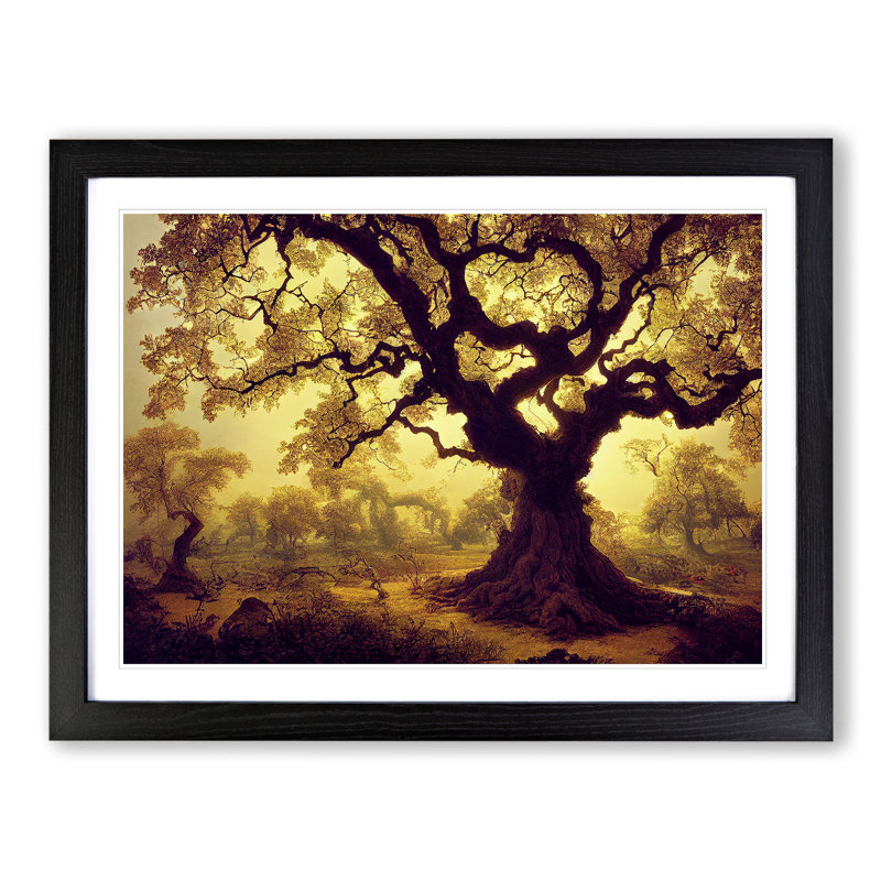 Angelical Oak Tree - Single Picture Frame Print, Black Framed, 46cm H x 64cm W x 2cm D