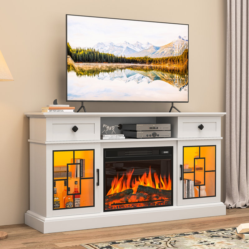 TV Stand For Tvs Up To 65'' With Electric Fireplace, Media Console with LED, Modern Entertainment Center, White