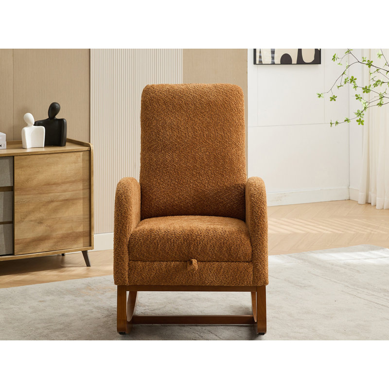 Chaise berçante rembourrée avec repose-pieds rétractable, Caramel