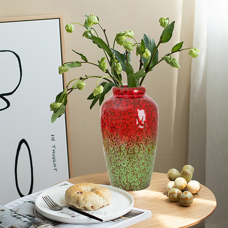 Ceramic Flower Vase, Red/Green