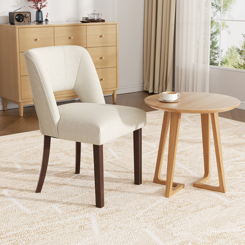 Upholstered Solid Wood Dining Side Chair, Beige