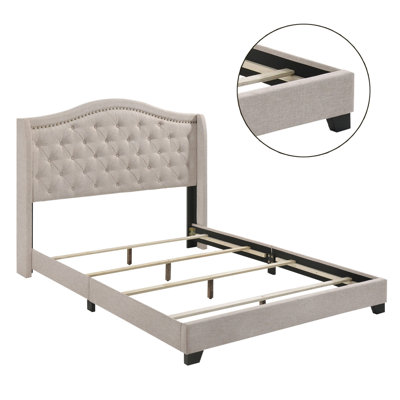 Aquira Upholstered Queen Wingback Bed Beige