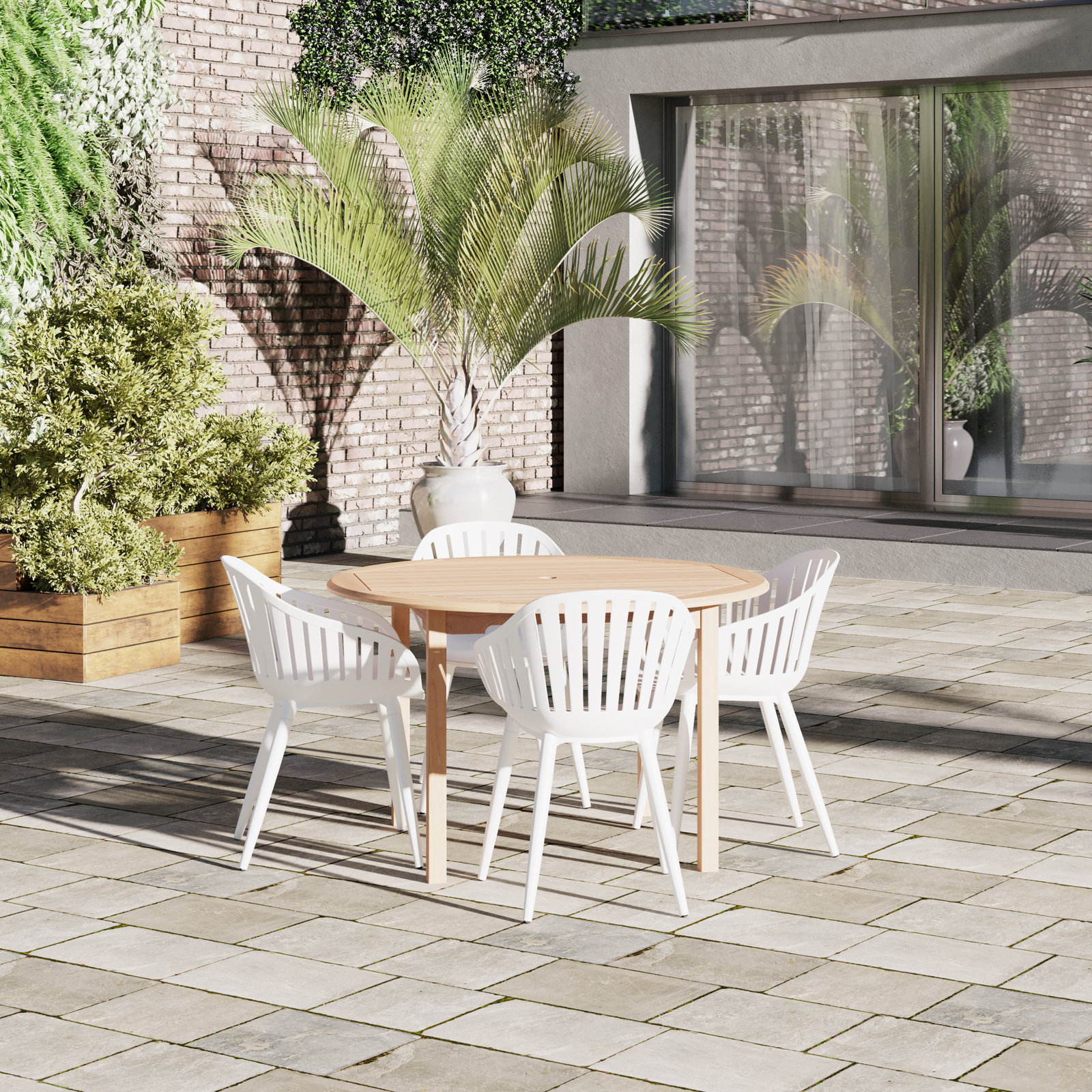 Anautica 47" Teak Patio Dining Set, White