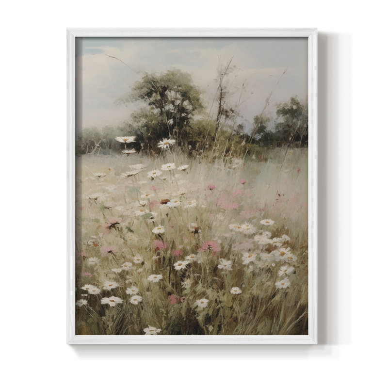 Impression florale vintage encadrée CCxxxiv - bois massif, H 15 po x l 12 po, Blanc