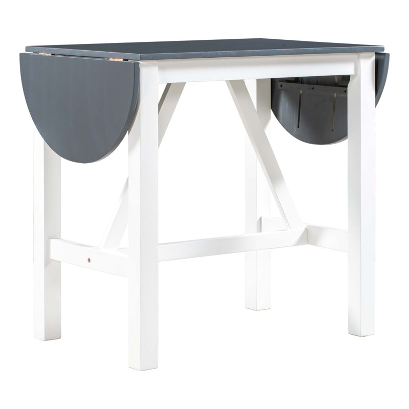 3-Piece Wood Counter Height Drop Leaf  Dining Table Set With 2 Upholstered Dining Chairs For Small Place, Blue/White
