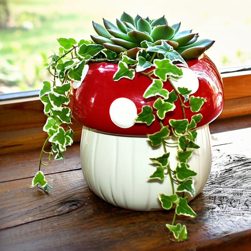 Sagebrook Home Porcelain 5" Red And White Mushroom Planter