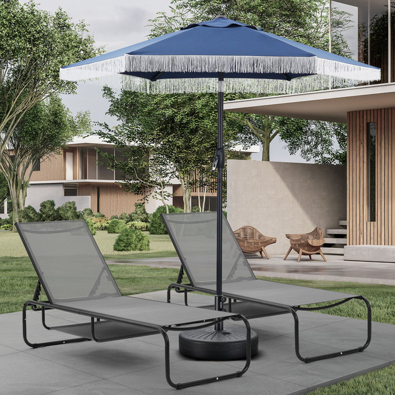 3 Piece Outdoor Chaise Lounge Set With Umbrella, Gray