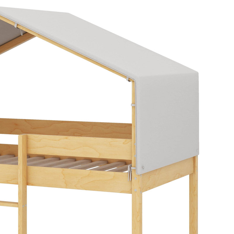 Lit simple superposé en bois avec tente, Naturel