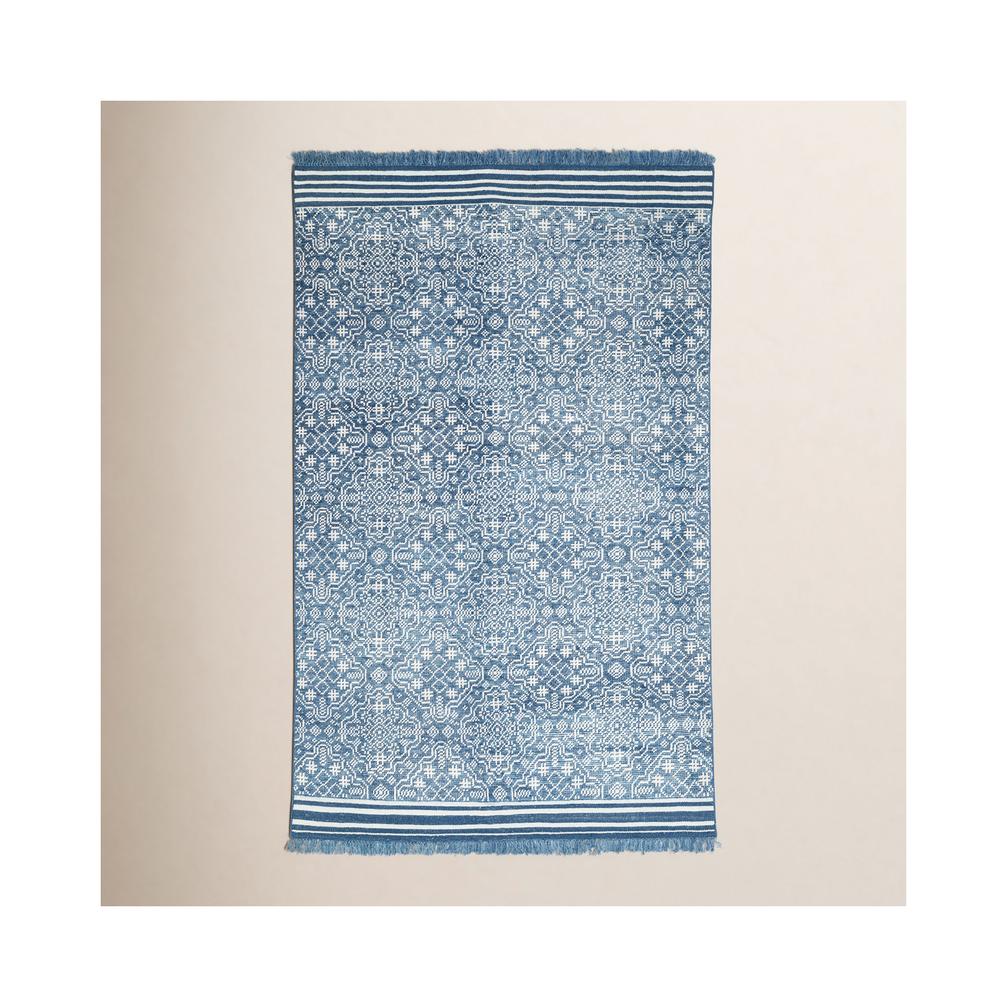 Handmade Navy/White Rug, Rectangle 5' x 8'