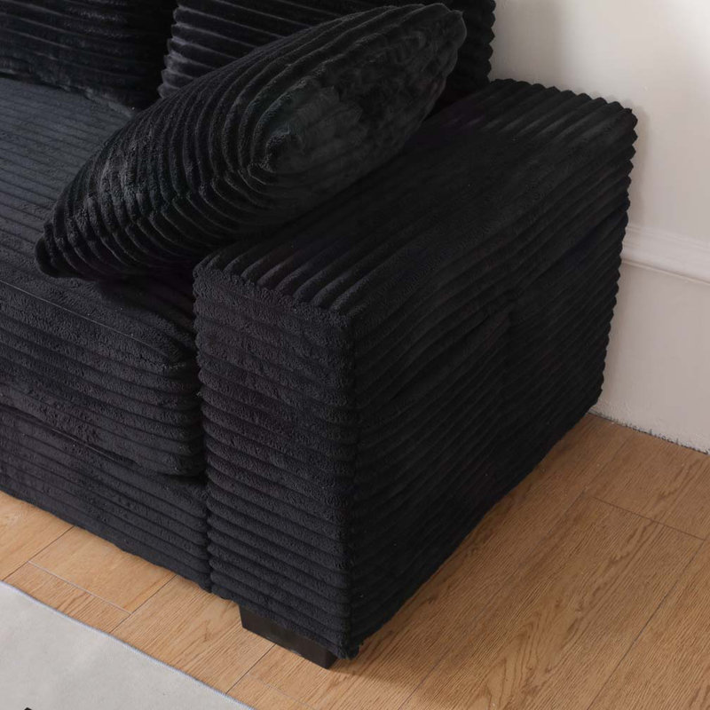 Canapé modulaire en velours côtelé 108,6 po avec repose-pieds, Noir