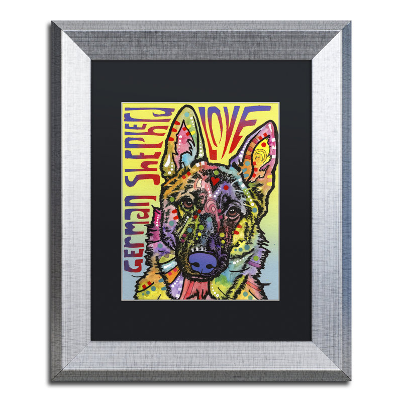 « german berger luv » par dean russo, reproduction d’art encadrée, H 14 po x l 11 po x P 0,5 po, Noir