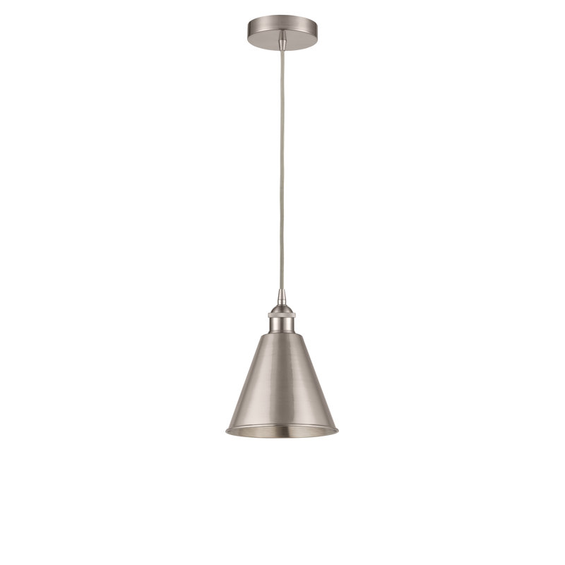 Luminaire suspendu conique 1 lumière, H 14,75 po x l 12 po x P 12 po, Nickel satiné brossé, Nickel satiné brossé