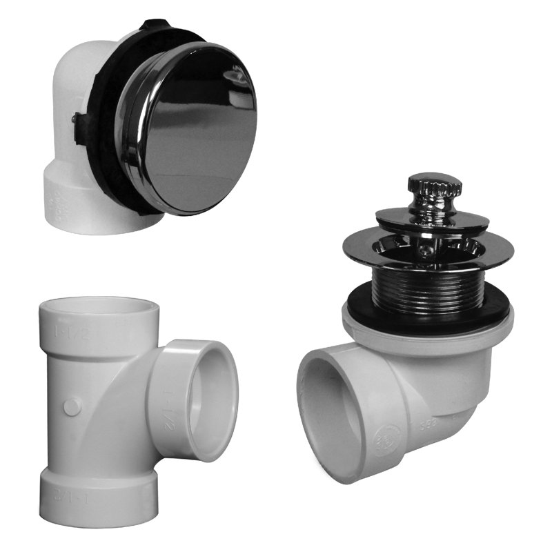 Plumber's Pack Lift & Turn Bathtub Leg Drain Assembly with No-Hole Overflow and Sch. 40 ABS Elbows, Satin Nickel